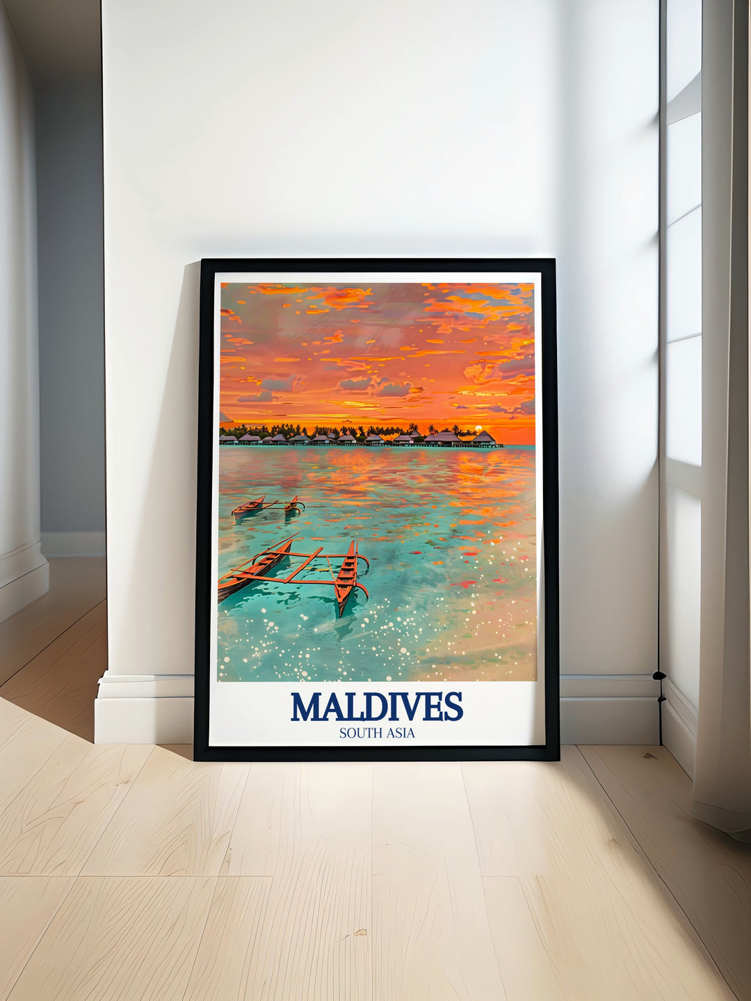 Maagau Island Framed Art featuring the picturesque Baglioni Resort in the Maldives. This framed art piece offers a timeless depiction of tropical paradise, ideal for enhancing your home decor with a touch of luxury and tranquility.