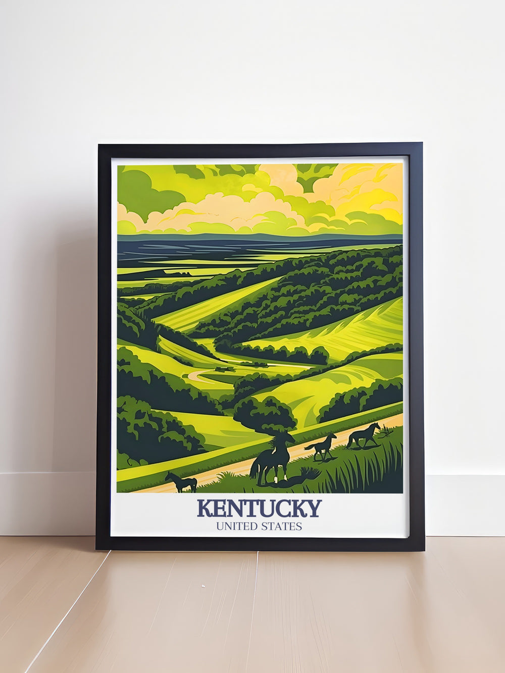 This Kentucky canvas art beautifully showcases the iconic Bluegrass region along with the Walk Across Kentucky. A perfect addition to your home décor or as a thoughtful gift, this print brings the peacefulness of Kentuckys outdoors to life.