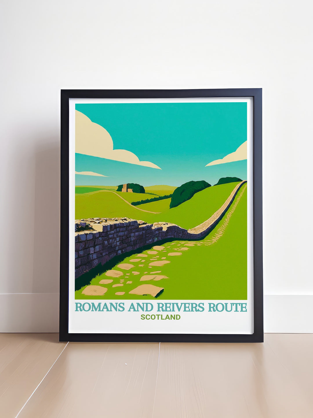 Scenic Hadrians Wall and Reivers Route poster print showcasing the natural beauty of Scotlands Great Trail from Dumfries Galloway to Hawick this is the perfect art piece for travelers and adventure lovers.