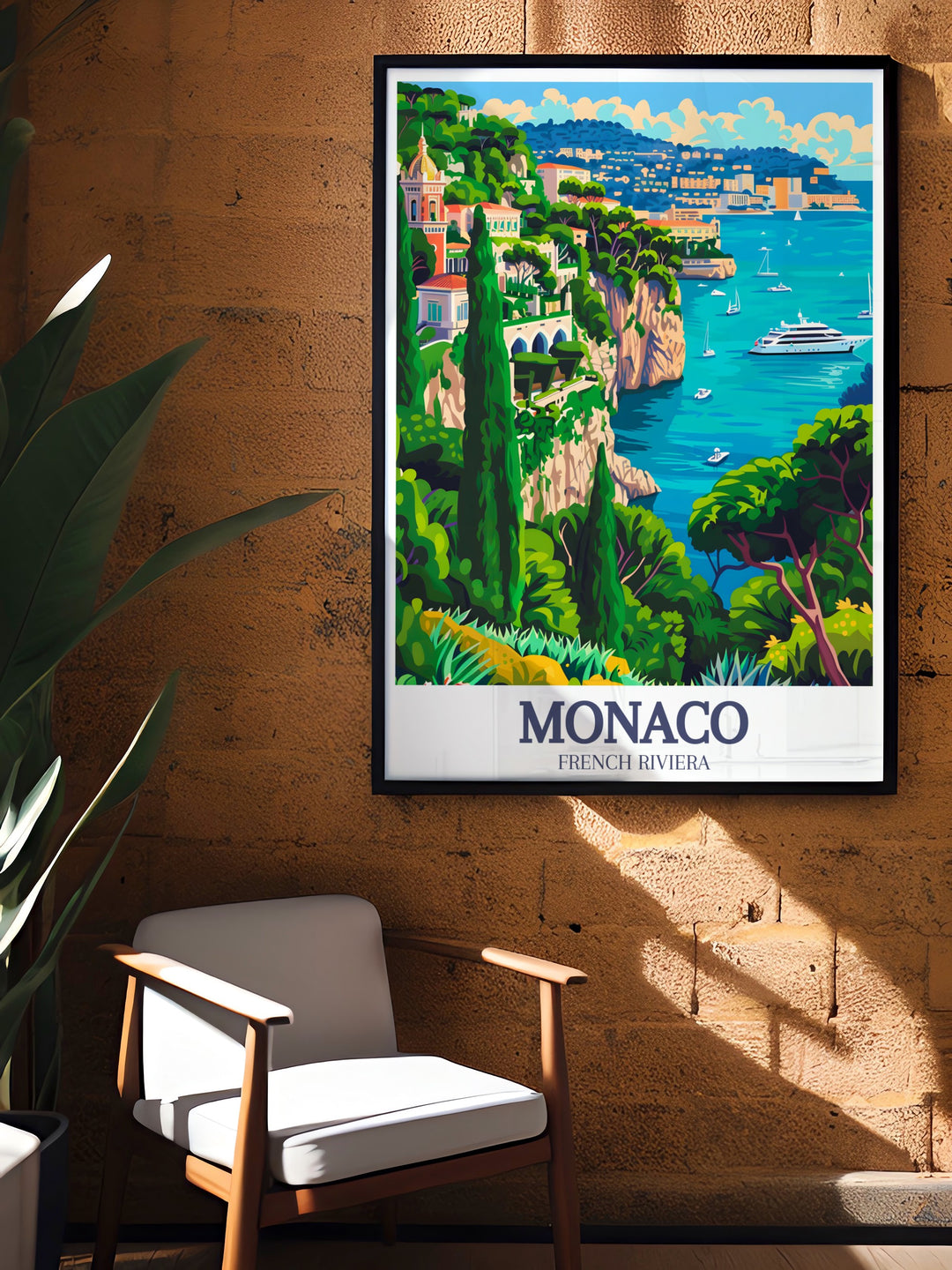 Bring the elegance of Monaco into your space with this Monaco Wall Art. Highlighting the stunning coastal views of Le Rocher and the Mediterranean Sea, this travel print is ideal for adding sophistication to any room.