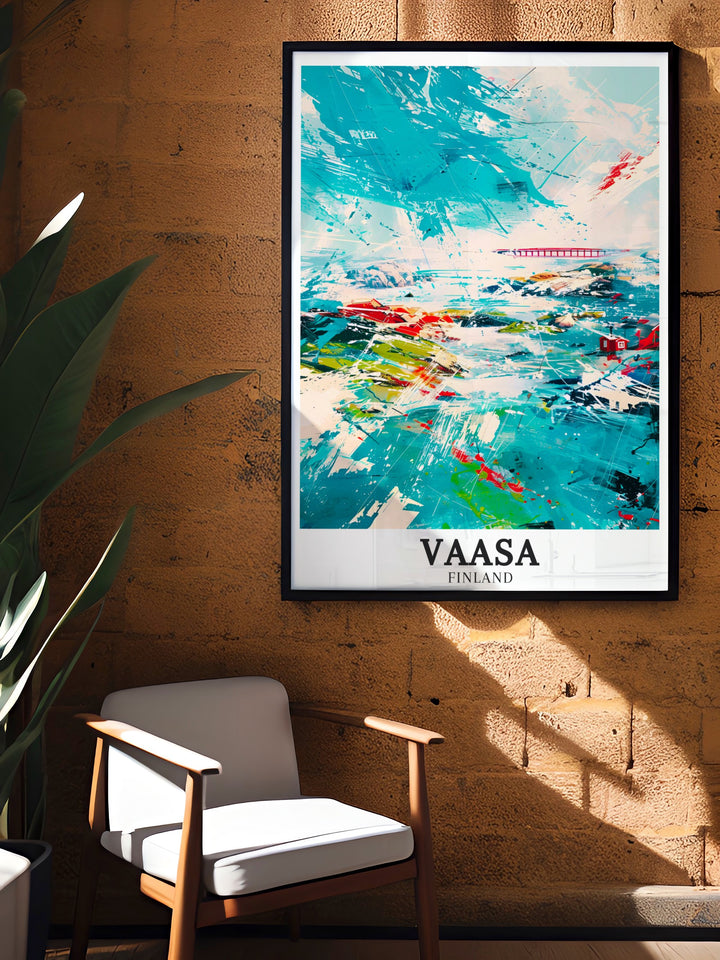 Kvarken Archipelago canvas art brings Finlands natural beauty to life, with its dynamic landscapes and the modern Kvarken Bridge. A great addition to your home decor, this artwork is perfect for those who love Scandinavian travel and nature.