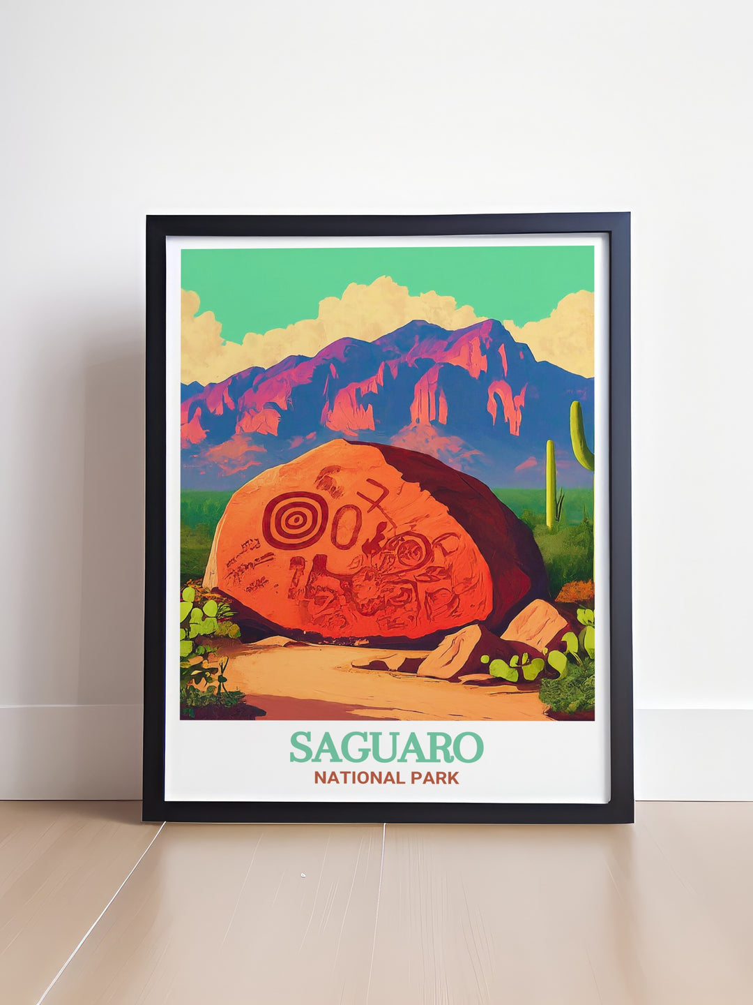 Celebrate the timeless beauty of the Southwest with this saguaro artwork, featuring a striking depiction of Arizonas iconic cacti against a backdrop of desert scenery, perfect for enhancing any living space with a touch of desert elegance.