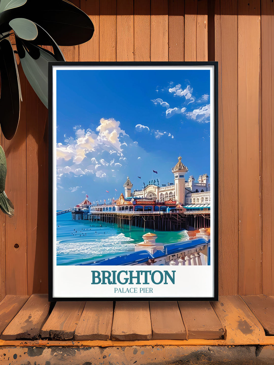 Illustration print featuring the bustling Laines of Brighton and the serene English Channel perfect for art lovers seeking a unique and charming addition to their wall art collection.