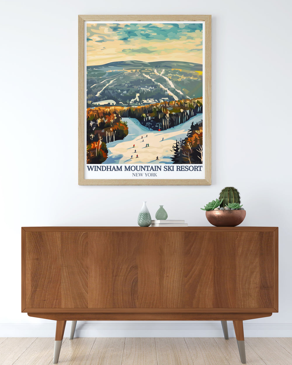 Windham, Catskill Mountains artwork featuring a vintage ski poster design that brings the thrill of skiing and snowboarding in Windham Ski Resort into your living room perfect for lovers of New York skiing and travel art