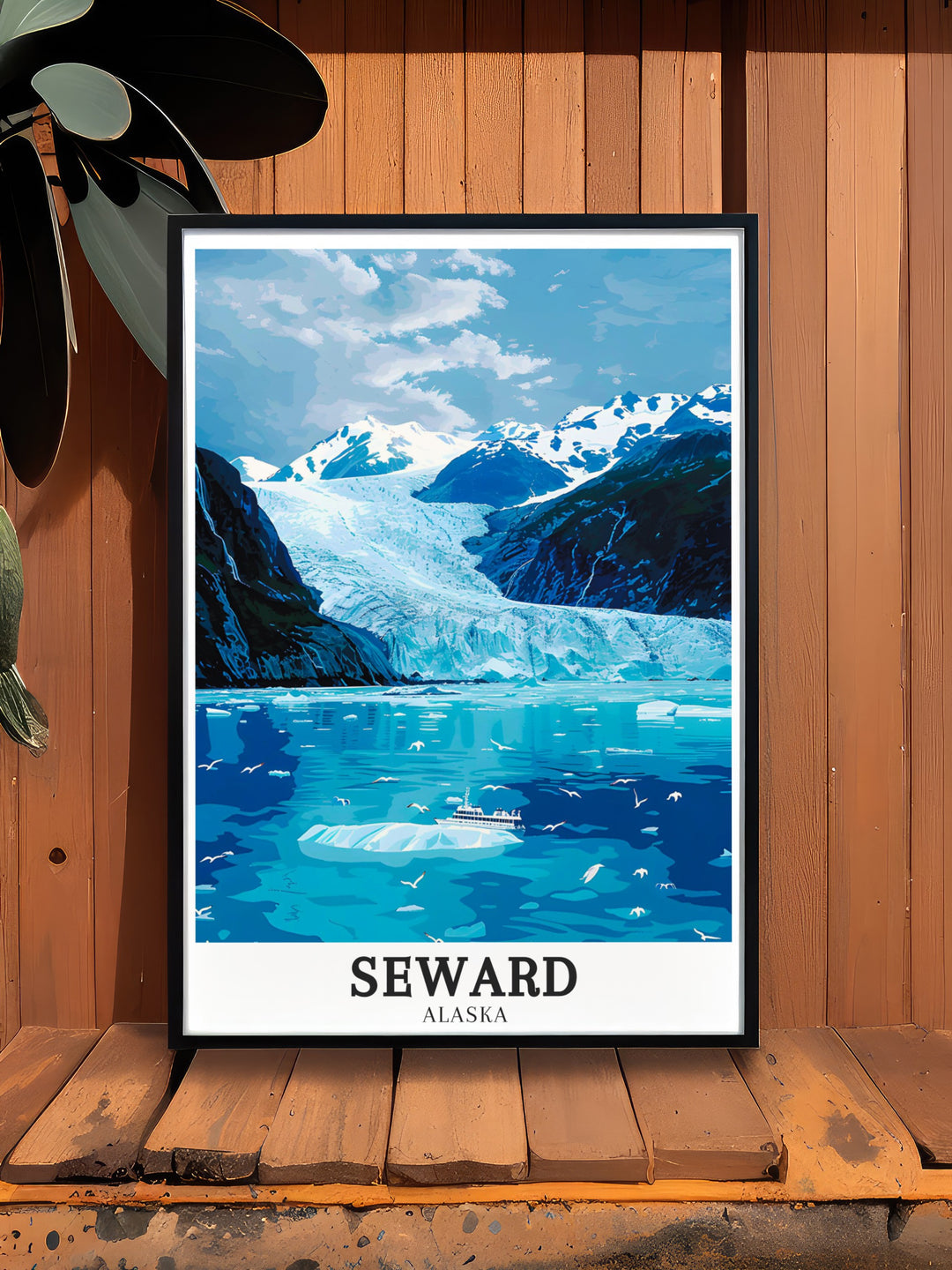 Captivating Seward art print depicting the powerful glaciers of Kenai Fjords and the endless ice of Harding Icefield. The print reflects the serene yet formidable beauty of Alaska, making it a timeless addition to any art collection