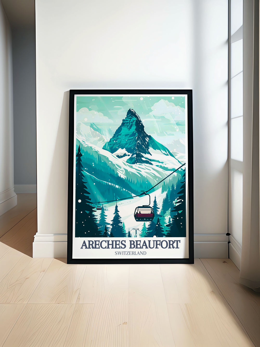 Areches Beaufort Ski Resort Poster featuring Pierra Menta Cuvy Chairlift brings the beauty of the French Alps into your home This vintage skiing print is ideal for adding a retro ski theme to any living space perfect for skiing wall art enthusiasts