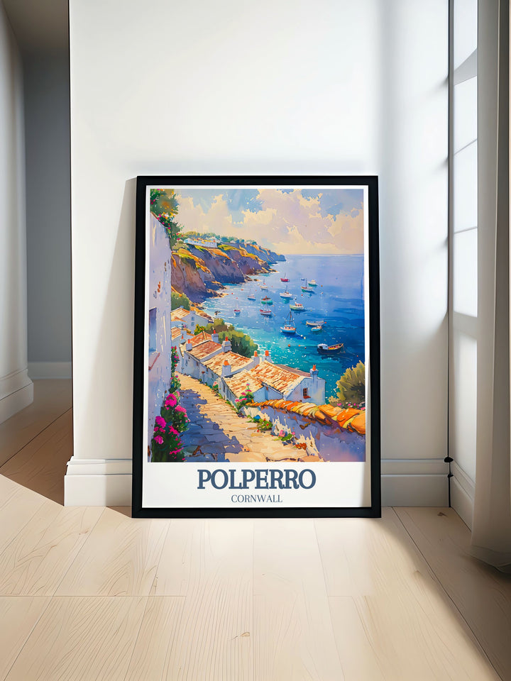 Polperro Harbour framed print showcasing the picturesque harbor and quaint streets of Polperro Cornwall perfect for any home decor