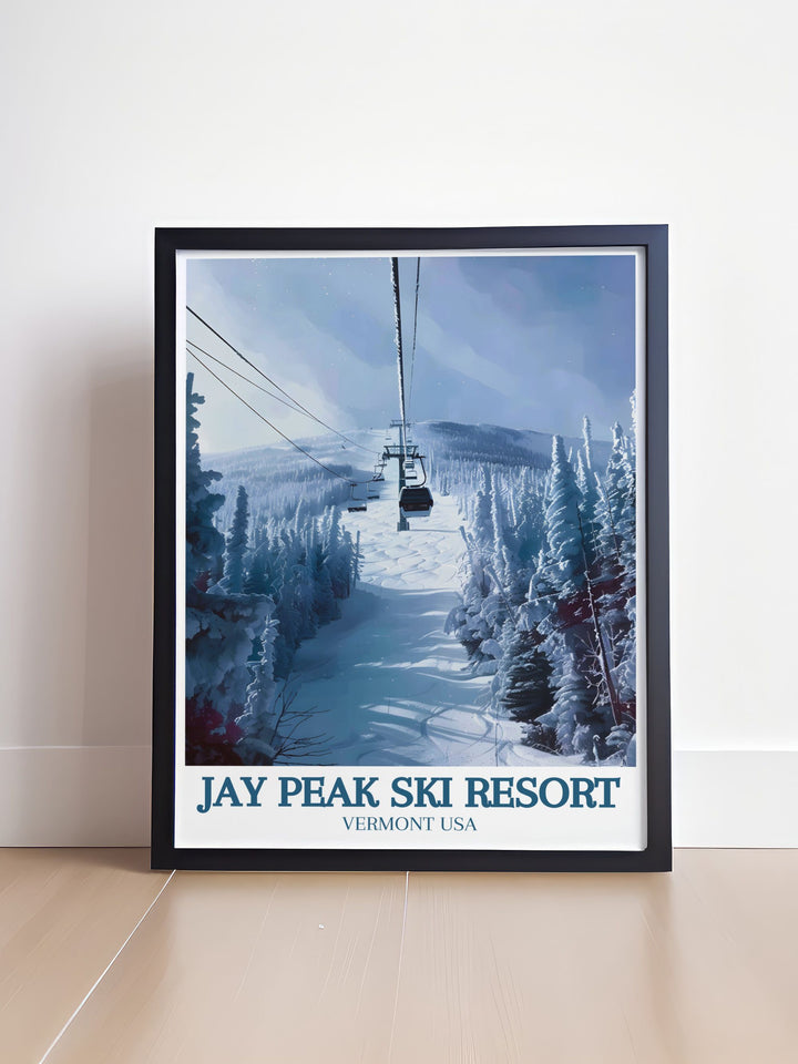 Featuring Jay Peak Ski Resort and the scenic Vermont mountains, this canvas art is ideal for anyone who loves skiing, hiking, or exploring nature. Whether its a gift or a personal keepsake, this travel print brings the magic of Vermont into your home.