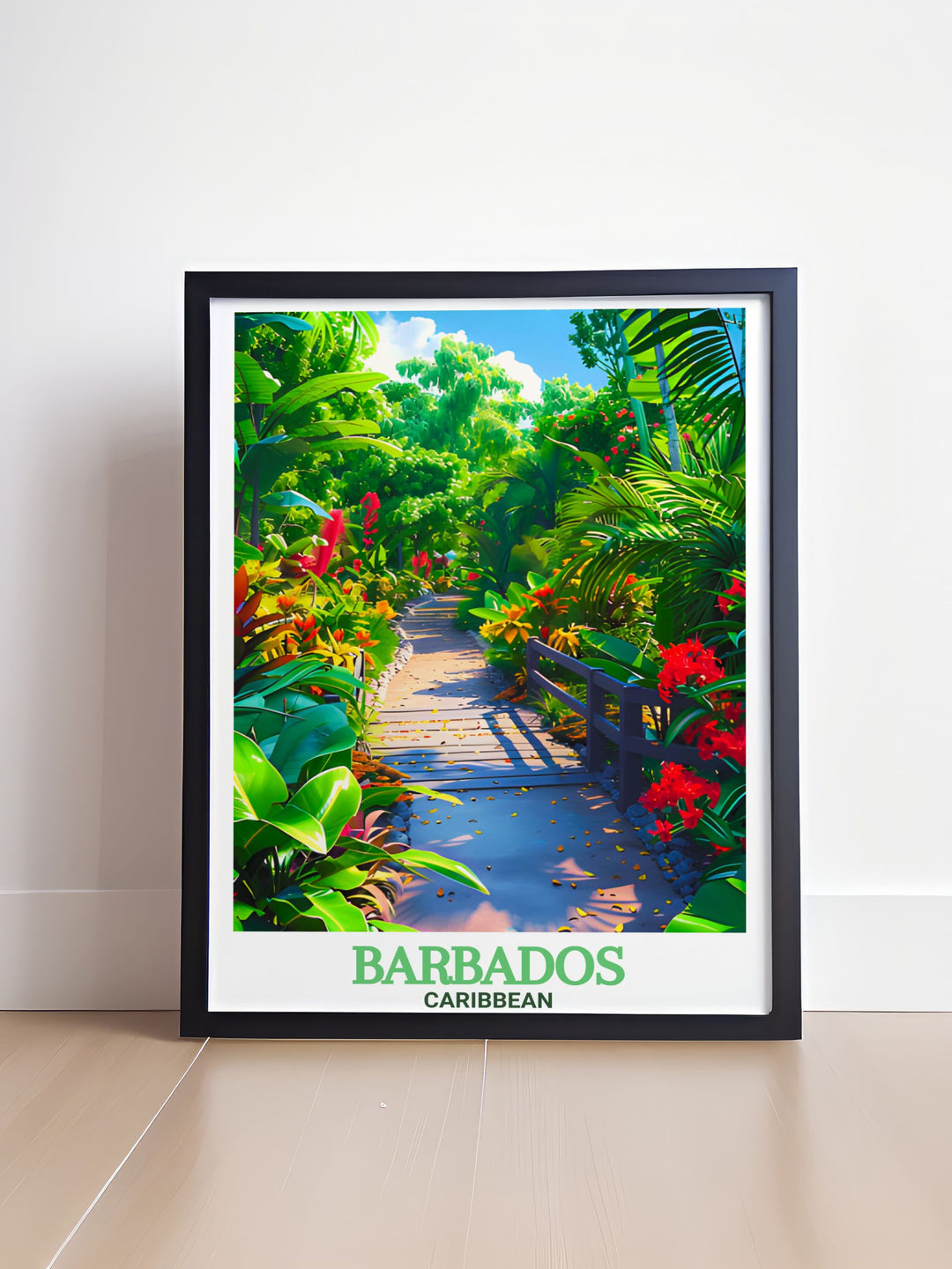 Andromeda Botanic Gardens Stunning Living Room Decor highlights the lush and vibrant plant life of Barbados. This artwork captures the tropical allure of the islands botanical gardens with rich colors and detailed illustrations. Perfect for transforming your living area into a serene and exotic retreat.