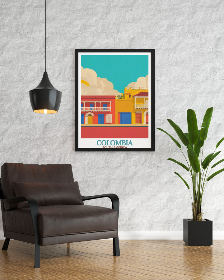 Colombia Canvas Art presents a beautiful depiction of Cartagenas Walled City and the colorful river of Caño Cristales. This art print is ideal for anyone who appreciates Colombias blend of history and nature, bringing a touch of Colombian charm to any room.