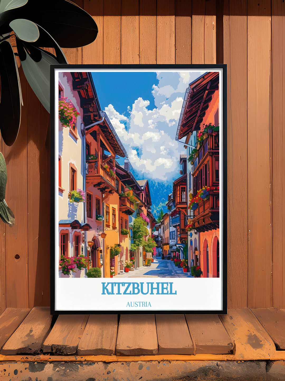 Kitzbuhel Print capturing the vibrant scenes of the Hahnenkamm Ski Race and the picturesque Kitzbuhel old town a must have for retro ski poster enthusiasts and alpine adventure lovers