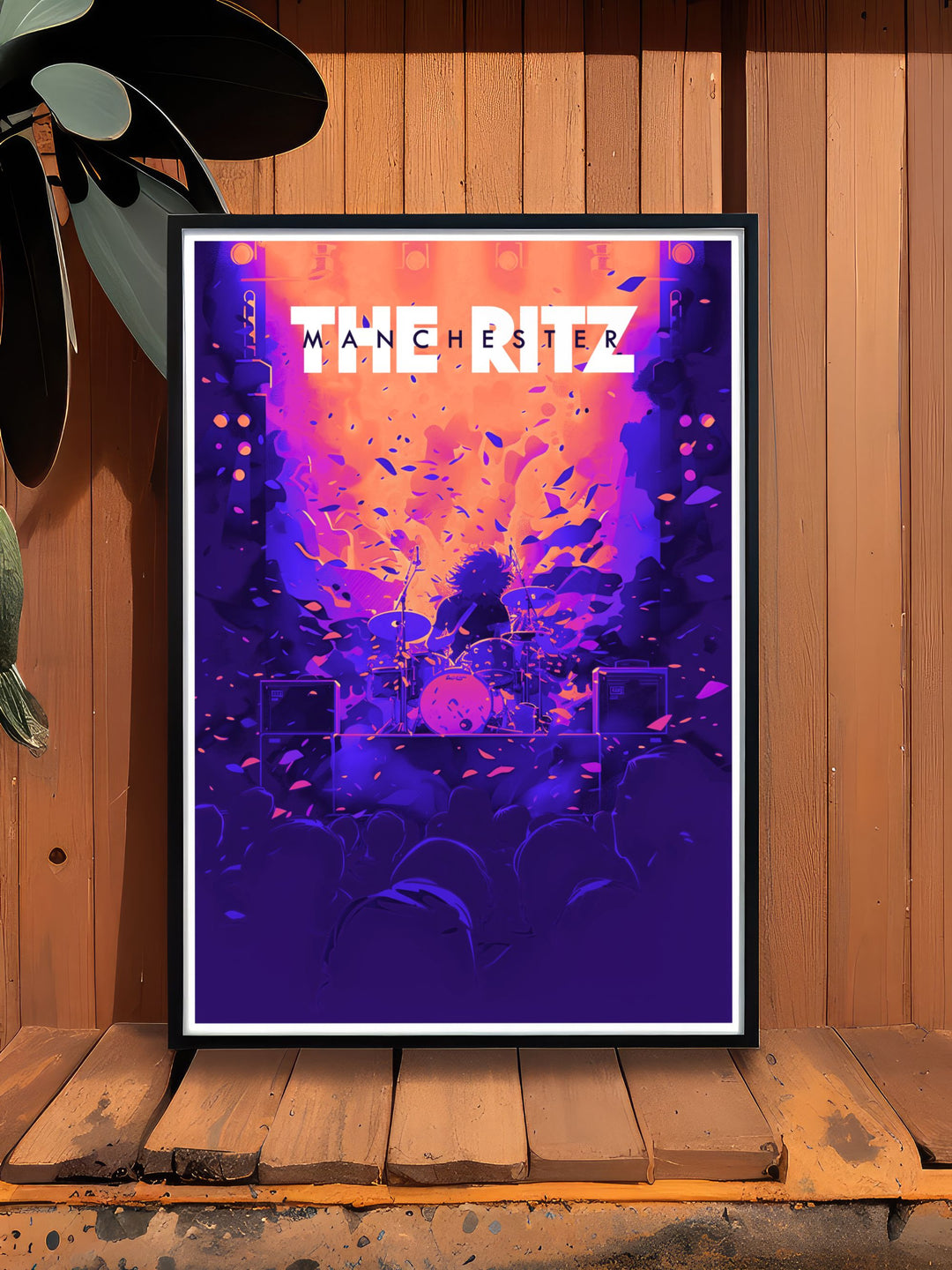 Featuring The Ritz Manchesters iconic stage, this art deco print highlights the vibrant atmosphere of one of the citys most famous music venues. The posters design reflects the venues historical significance and makes an ideal piece of wall art for any music lover.