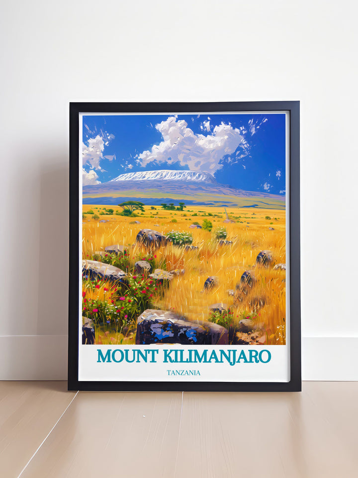 Shira Plateau stunning print capturing the rugged terrain and expansive views of Tanzanias plateau perfect for modern decor and as a thoughtful anniversary gift.