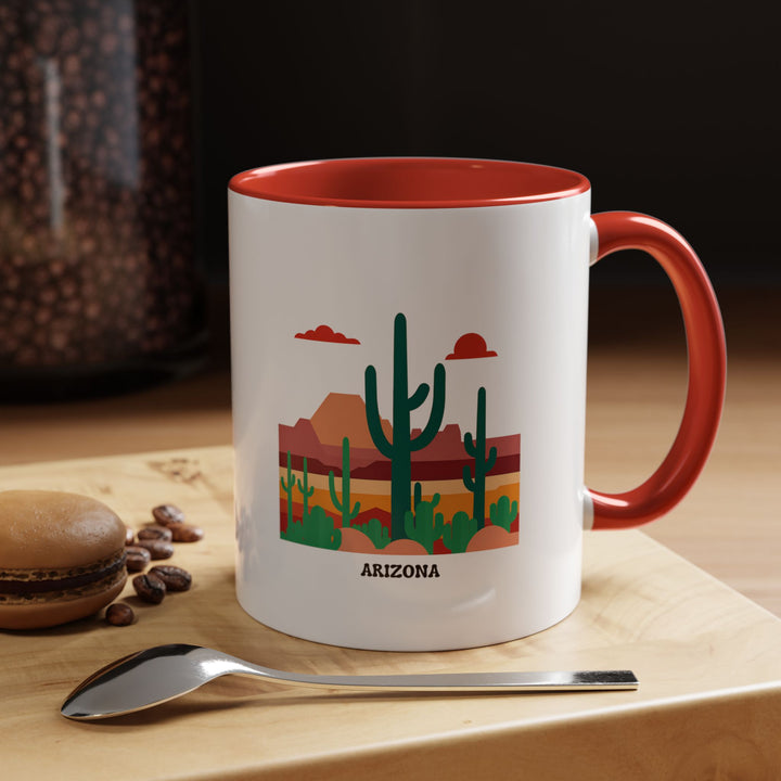 A beautifully designed Arizona Mug featuring vibrant artwork of iconic Arizona landmarks. This ceramic mug is dishwasher safe, combining practicality with stunning visuals. Ideal for personal use or as a meaningful gift for travelers and coffee enthusiasts.