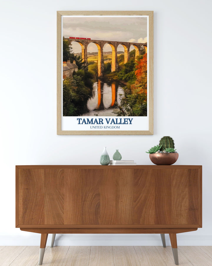 Discover the charm of the Tamar Valley AONB with the Calstock Viaduct and Morwell Rocks print. Ideal for those who love UK travel posters and appreciate the beauty of nature, this artwork is a perfect gift for hikers and adventure seekers.