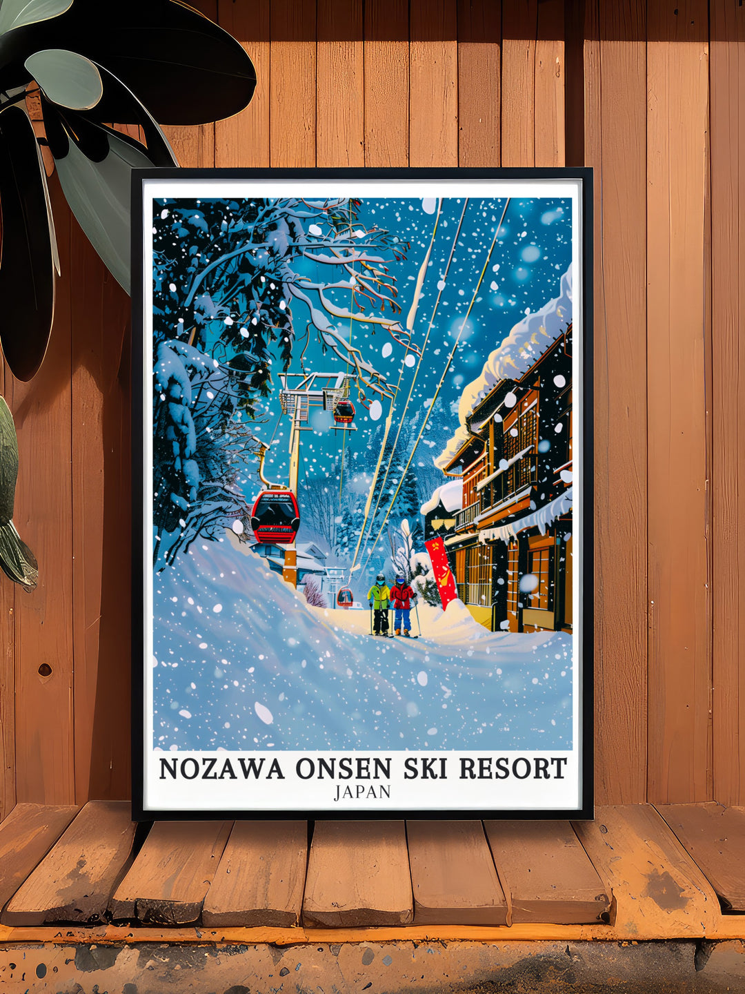 Nozawa Onsen Travel Poster features the dynamic interplay of modern skiing and ancient traditions, capturing the essence of this unique Japanese destination. With its detailed depiction of the slopes and village, this poster is ideal for those who appreciate the fusion of sport and culture.