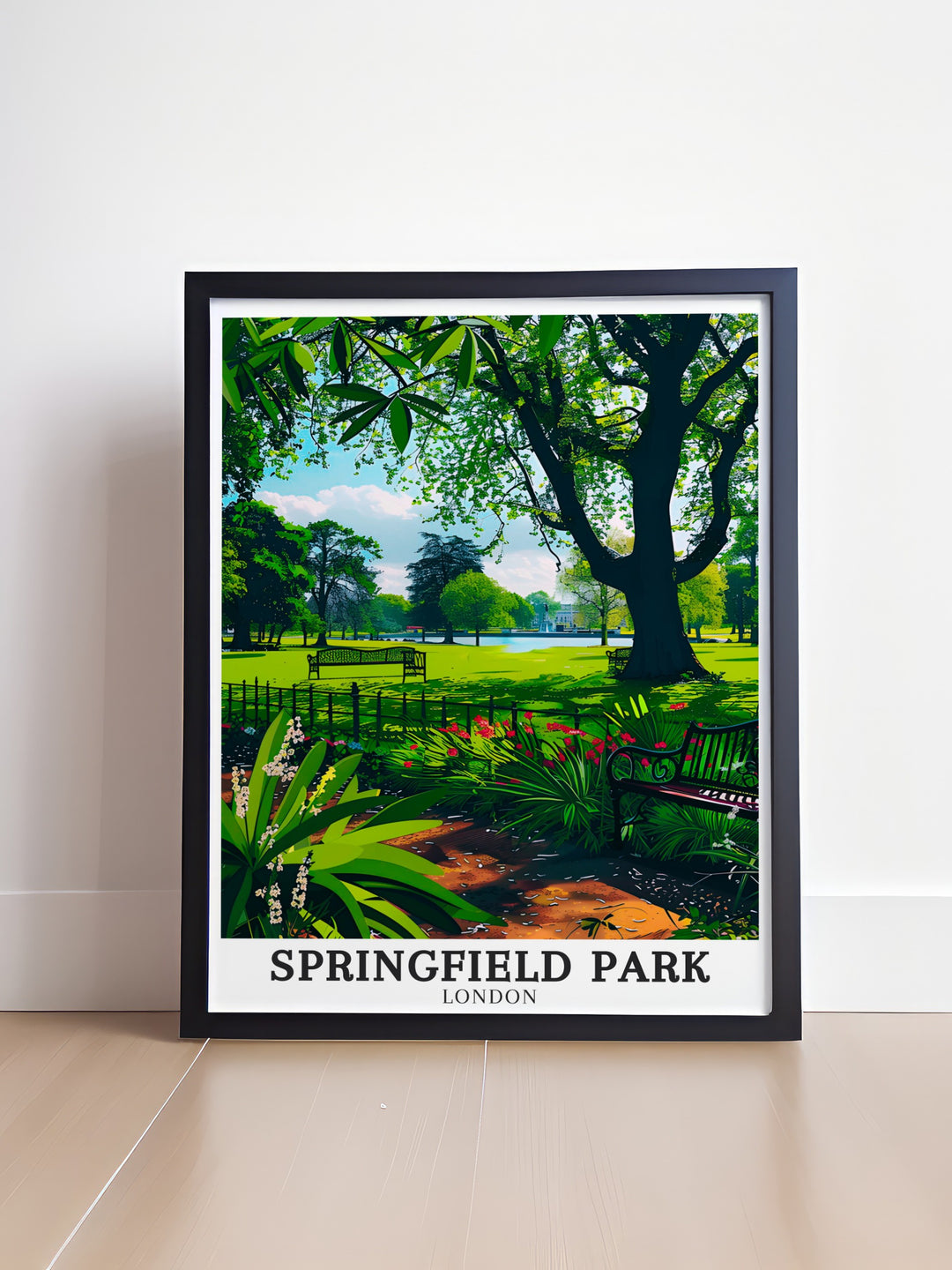 Upper Clapton Print featuring The White Lodge The Pond and Springfield Park along the River Lea an ideal framed print for fans of East London parks this artwork brings a touch of vintage charm and tranquility to any space.