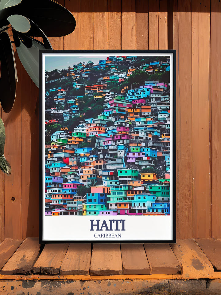 This canvas print celebrates the vibrancy of Jalousies colorful houses and the rich history of Port au Prince. Its an excellent addition to any room, bringing a touch of Caribbean warmth and beauty to your home.