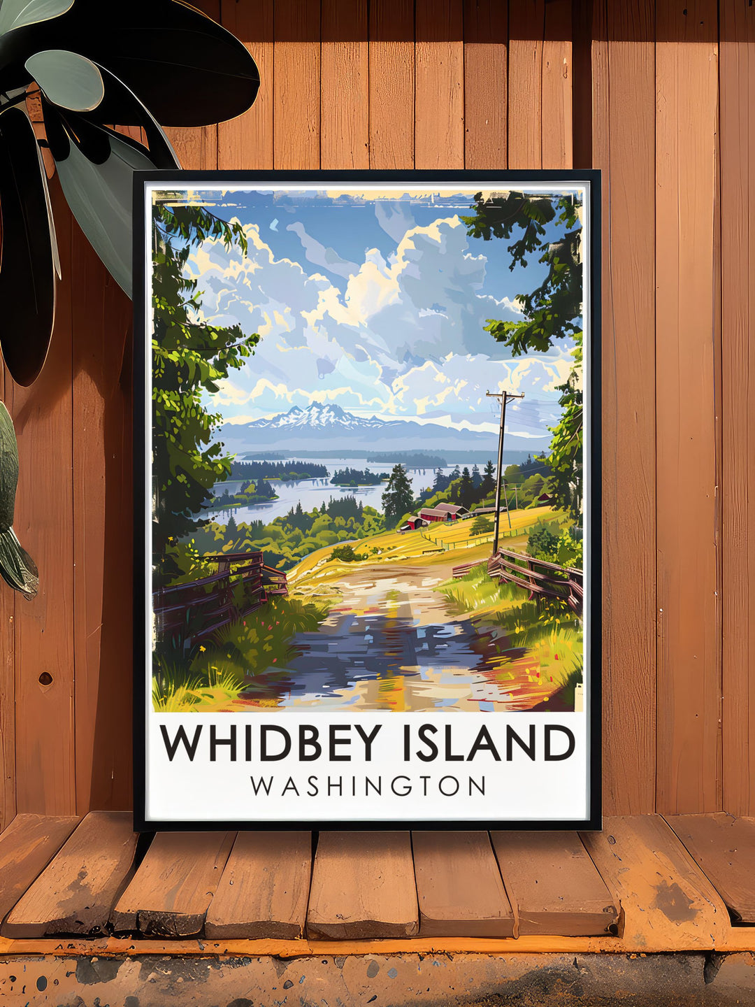 Whidbey Island travel poster print with Ebeys Landing National Historical Reserve offering a stunning visual representation of Washingtons iconic landmarks ideal for modern art enthusiasts and vintage poster collectors alike