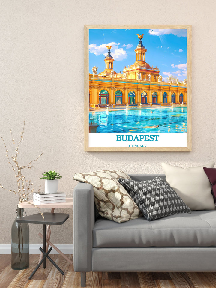 Szechenyi Thermal Bath modern prints capturing Budapest's iconic thermal bath a perfect addition to your home or office space