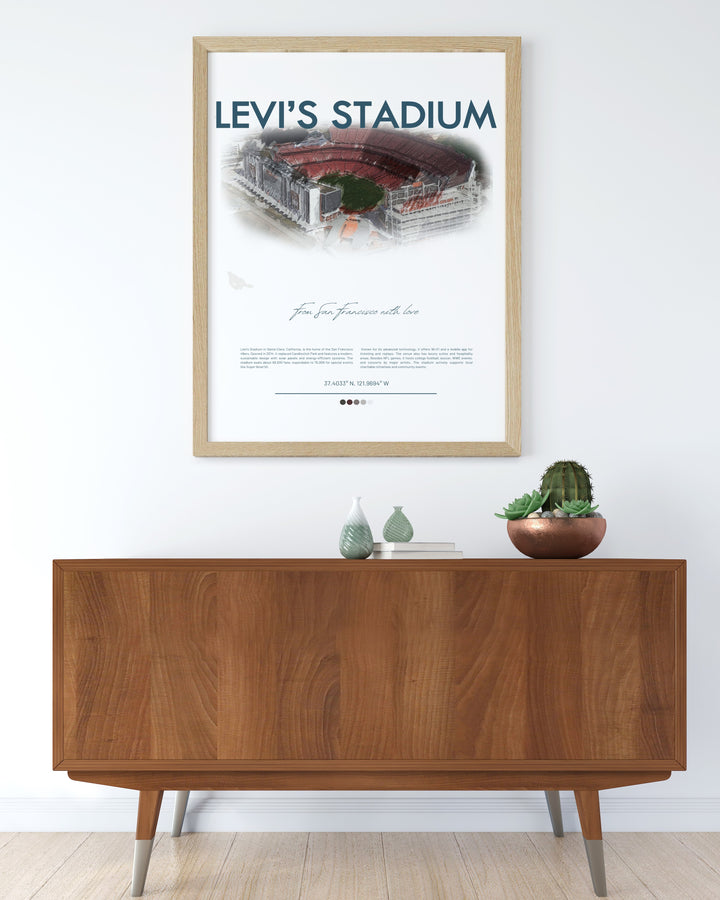 49ers Print showcasing the talent of Deebo Samuel Nick Bosa and George Kittle with Levis Stadium in the background a great addition for any San Francisco 49ers fans wall art collection or as a thoughtful gift for birthdays and special occasions