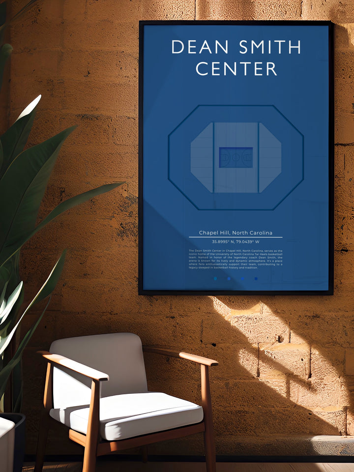 Dean Smith Center poster ideal for college dorm rooms highlighting the historical significance and legacy of the Dean Dome a must have for UNC Tar Heels supporters