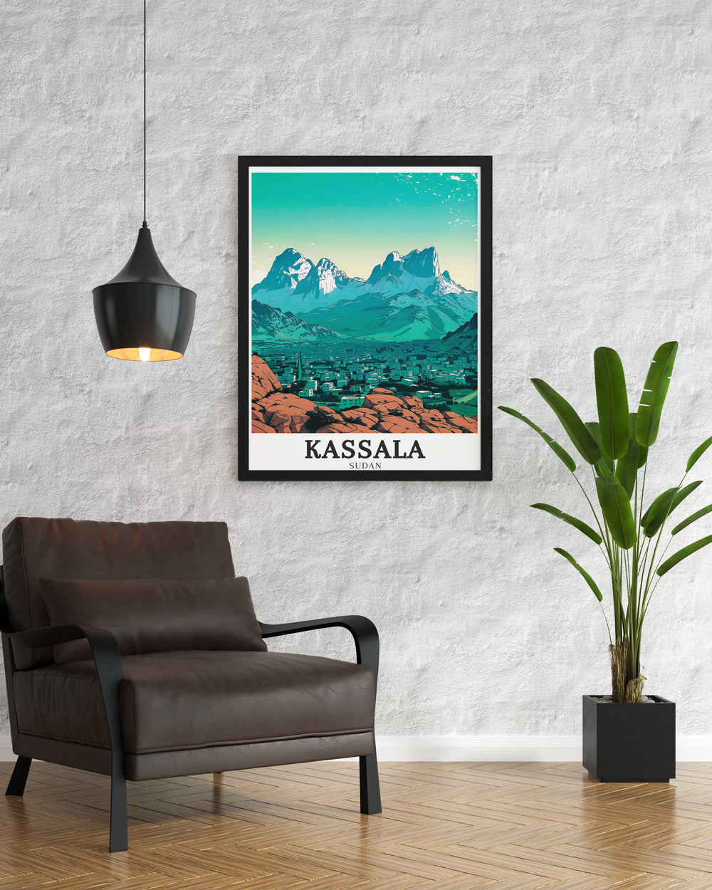 Mukram suburb and Taka Mountains framed print featuring vibrant landscapes ideal for adding a touch of Sudanese charm to your living space.