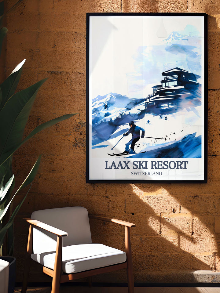 Crap Sogn Gion artwork from Flims Laax Falera brings Swiss Alps beauty and elegance into your home ideal for decorating with an adventurous touch showcasing the thrilling ski slopes and stunning landscapes of Laax Resort.