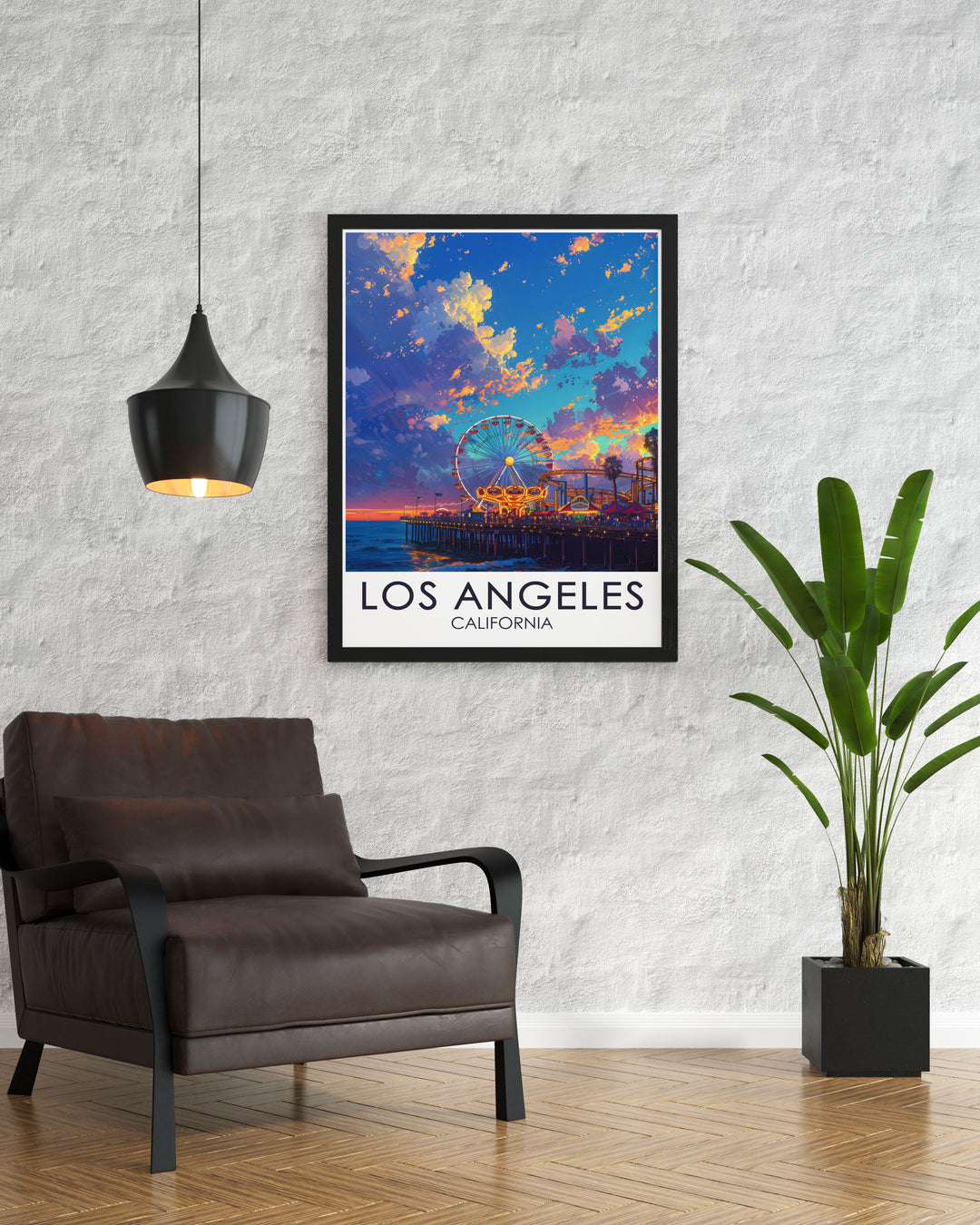 Elegant Santa Monica Pier prints offering a glimpse into the timeless charm of this Los Angeles destination perfect for adding sophistication to your home decor a must have for collectors of Los Angeles artwork and California wall art