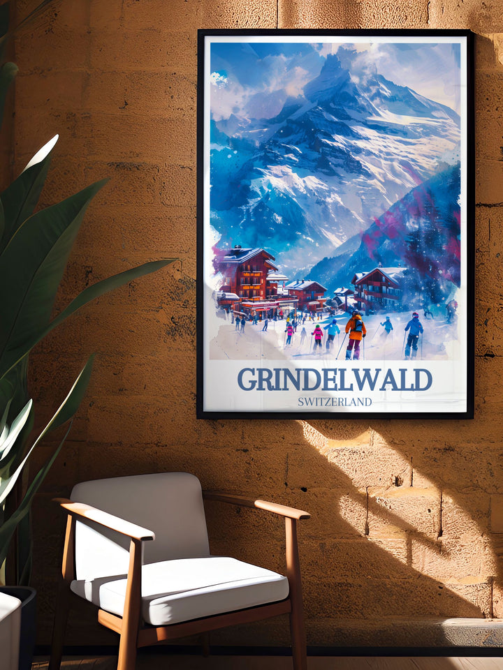 Featuring the majestic Eiger North Face, this art print captures the dramatic scenery and rugged beauty of one of the worlds most iconic climbs, ideal for mountain enthusiasts.