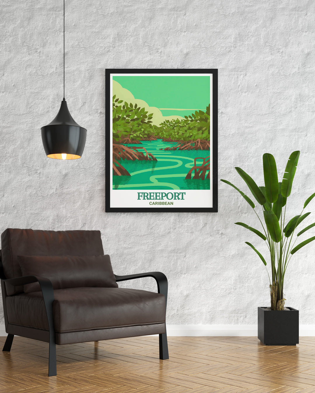 This artwork showcases the natural wonders of Lucayan National Park and the bustling energy of Freeport, making it a perfect addition for lovers of Caribbean decor.