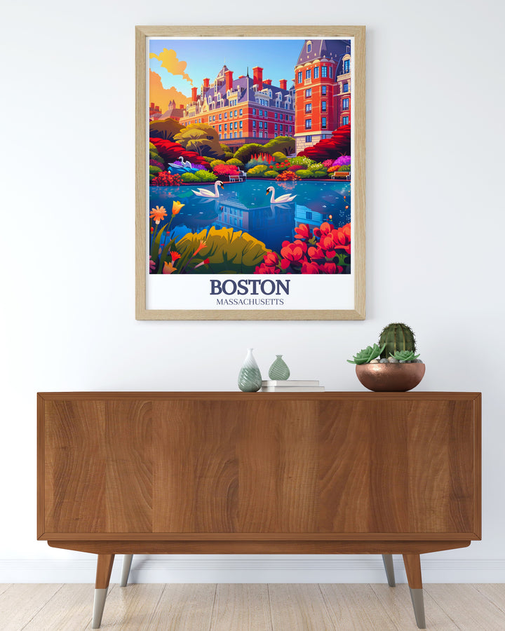 Boston Canvas Art brings the beauty of Boston Public Garden and the modern skyline of Downtown into your living space. This art print is perfect for urban enthusiasts who want to showcase the charm and history of Boston in their home.