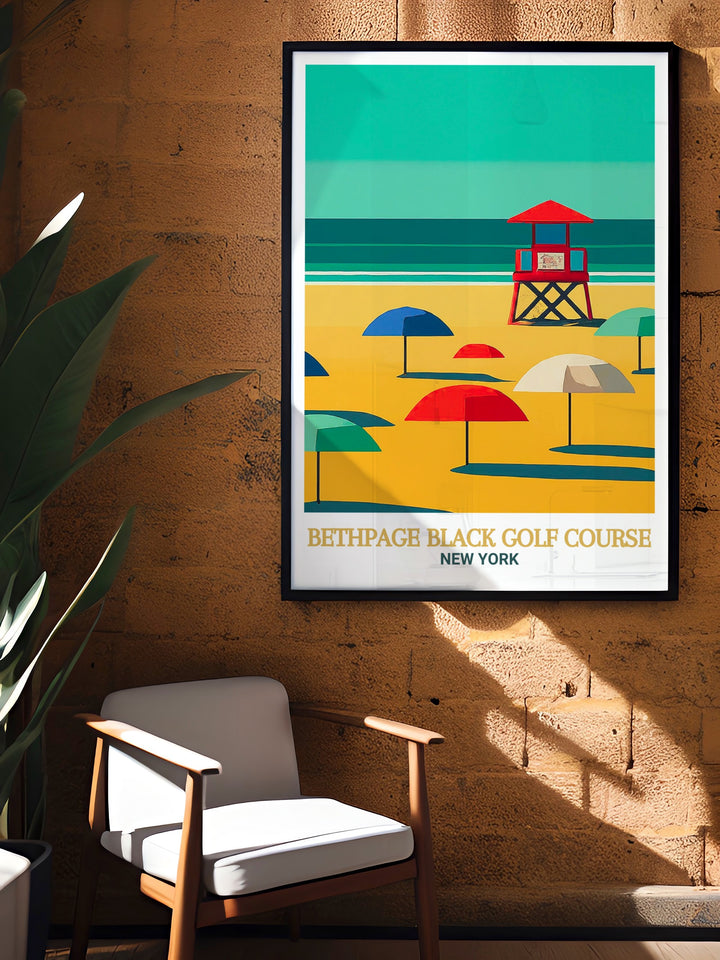 New York Vintage Poster featuring Bethpage Black Golf Course brings a nostalgic feel to your space. This poster art combines the challenging course design with a classic vintage style, making it a perfect piece for lovers of both golf and retro decor.