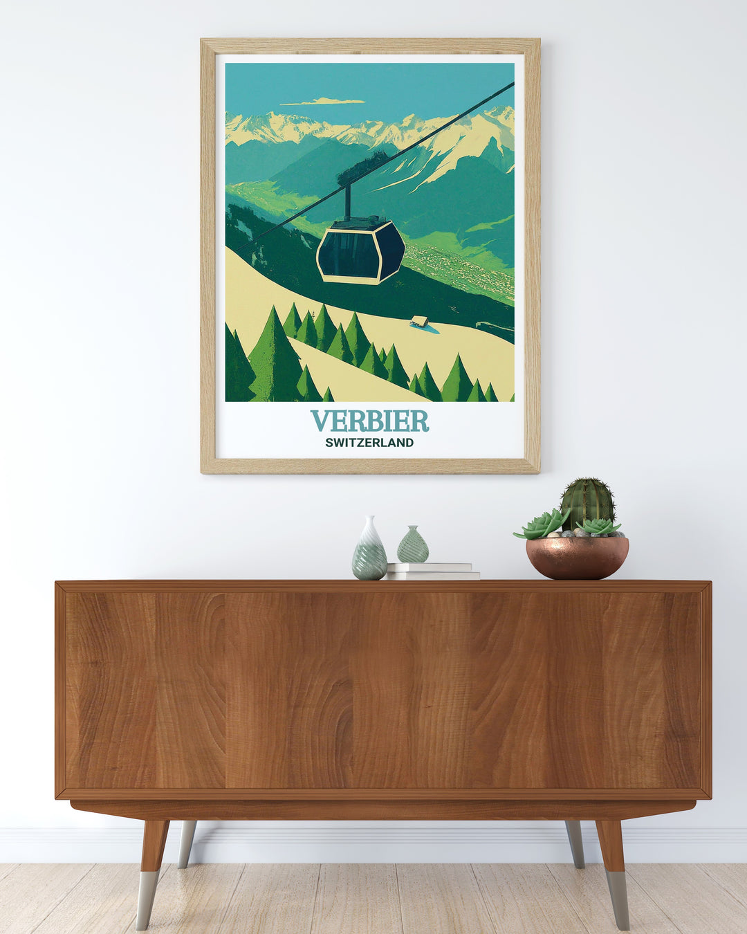 A Swiss Alps vintage poster featuring the Le Châble Verbier Gondola, this travel print is ideal for anyone who loves skiing, snowboarding, or alpine adventures. The detailed artwork captures the peaceful beauty of Switzerlands ski resorts.