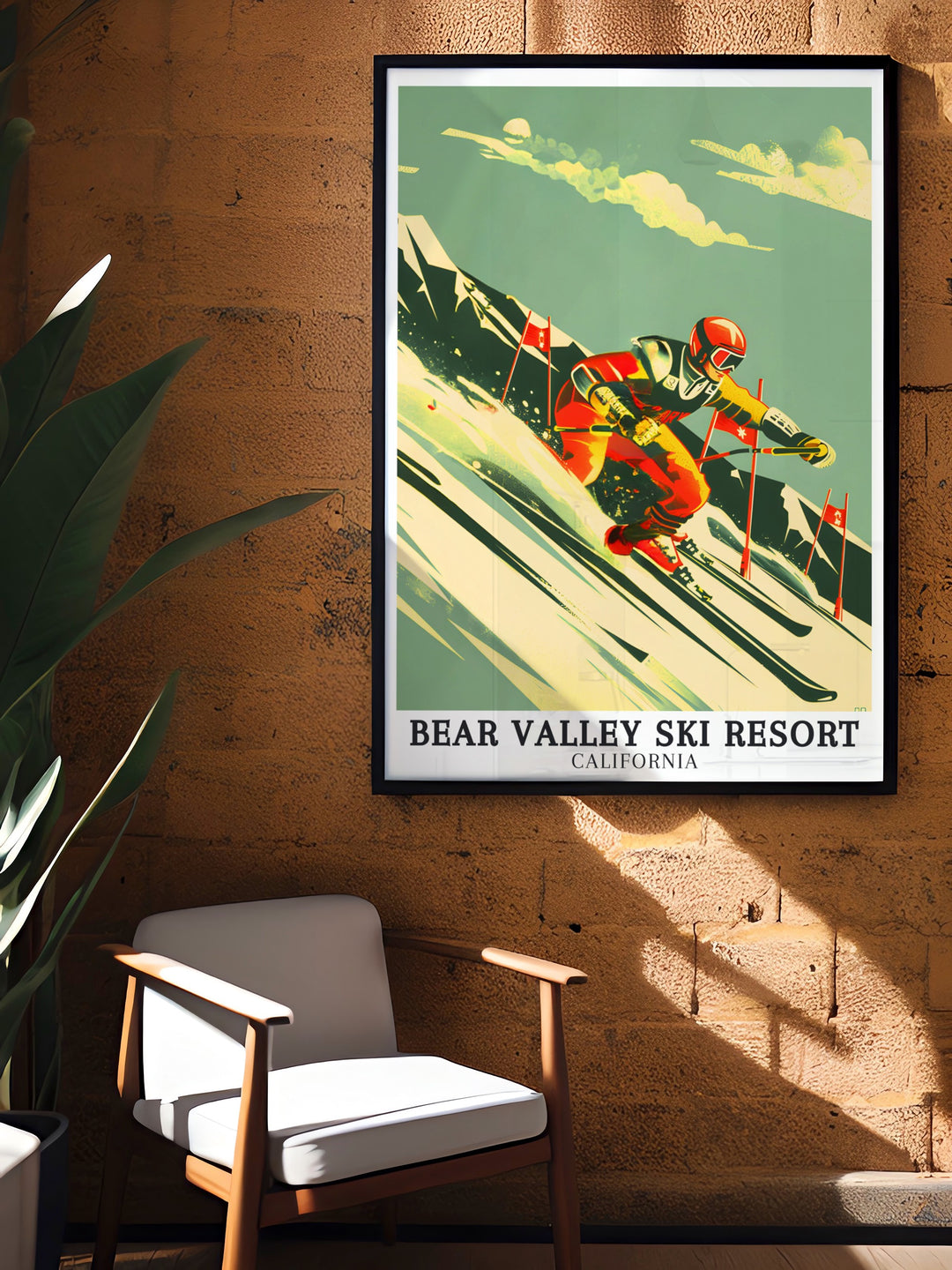 Blue Run, NASTAR course is showcased in this ski resort poster capturing the thrill of skiing in Bear Valley California. The vibrant colors and detailed design make it a perfect addition to your living room decor or as a thoughtful gift for outdoor lovers.