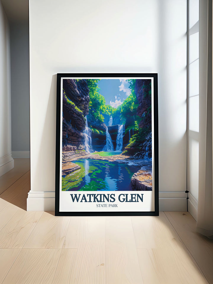 Modern wall decor featuring Watkins Glen State Park, New York, highlighting the parks stunning natural features and tranquil beauty, ideal for adding a contemporary touch to your space.