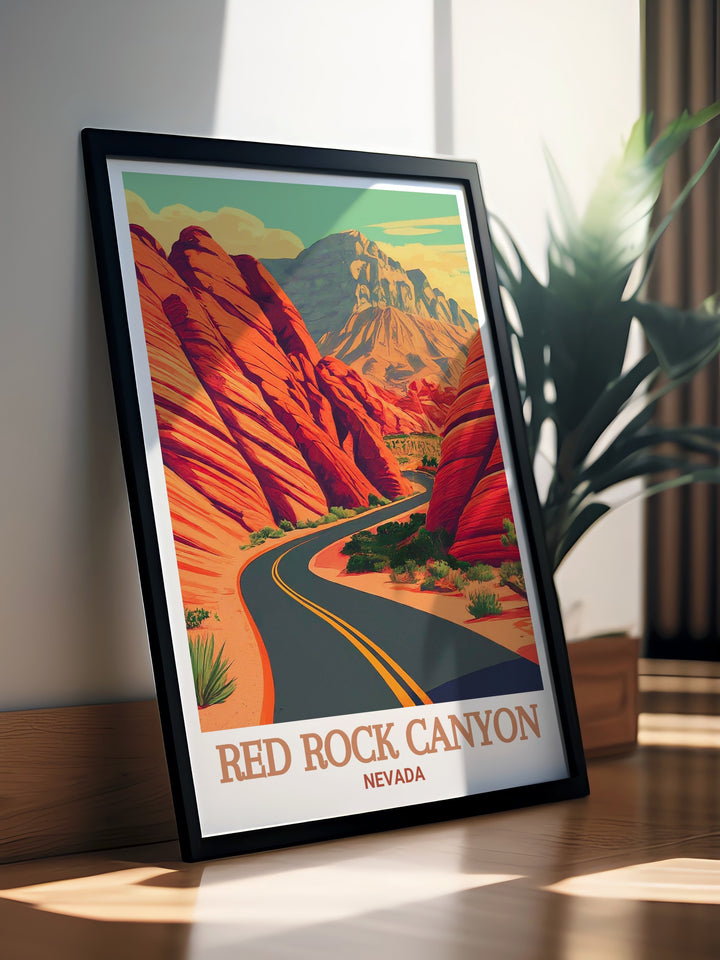 Scenic Drive modern prints and Red Rock Canyon artwork designed to bring the beauty of Nevada into your living room with vibrant desert colors and elegant decor options that transform any space.