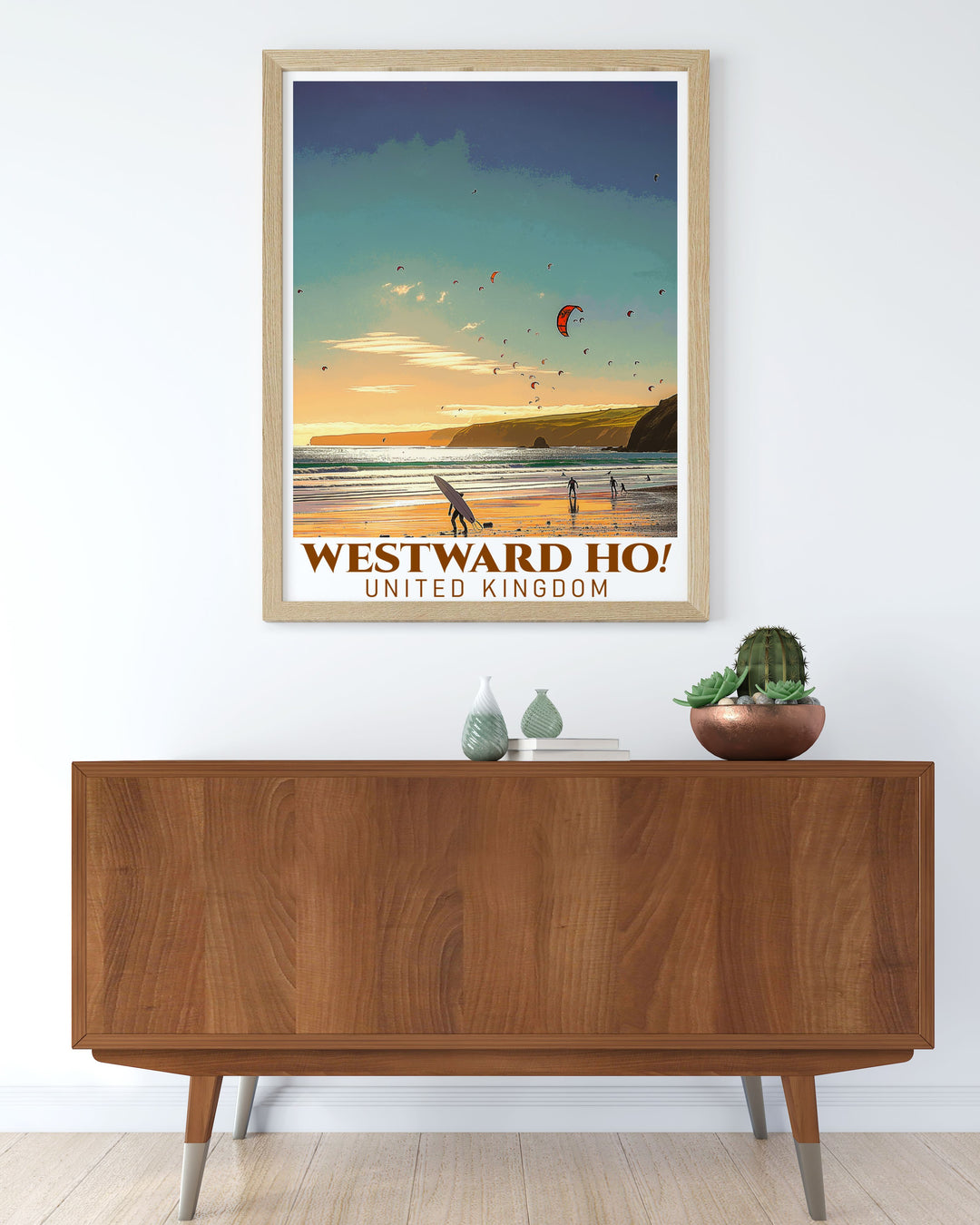 Add a touch of coastal charm to your home with Golden Sands Beach modern prints featuring the serene beauty of Devons golden sands perfect wall decor for any room elegant and versatile prints ideal for travel poster gifts and seaside art lovers