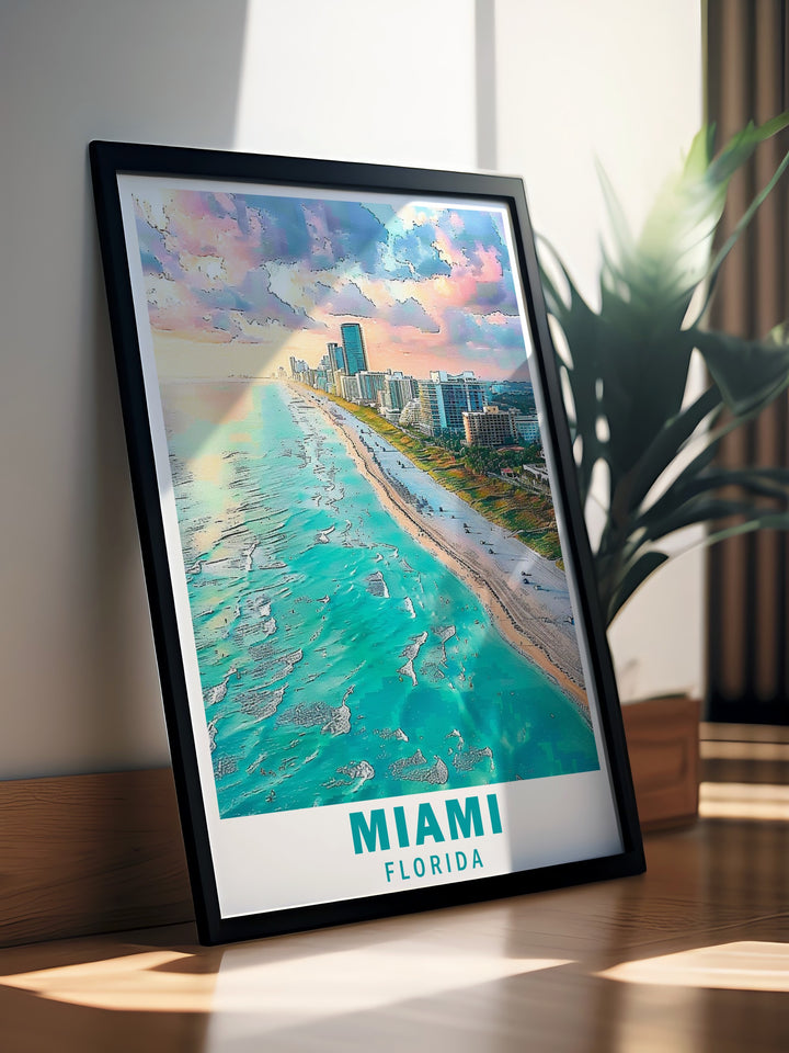 The Miami Travel Print highlights South Beachs famous beach scene, offering vibrant and colorful artwork that brings the essence of Miami into any room. Perfect for living rooms, offices, and gifts.