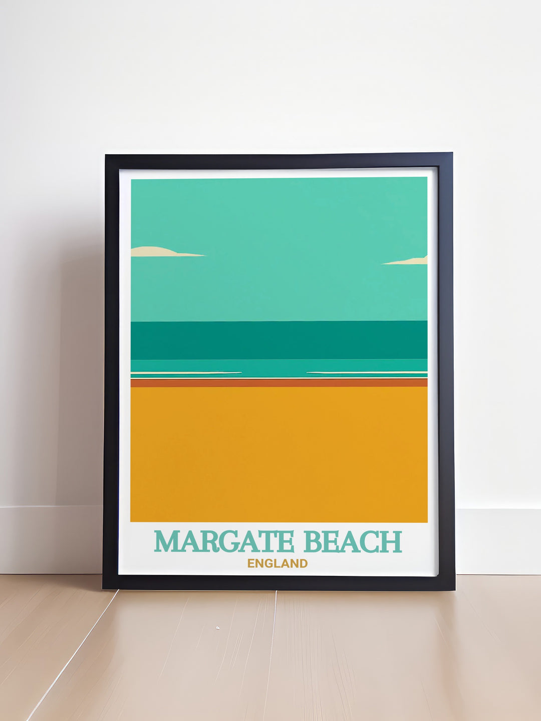 The Margate Beach Poster features the golden sands and seafront of Margate, including the famous Margate Main Sands. Ideal for those who love British seaside towns, this framed print adds coastal charm to any room.