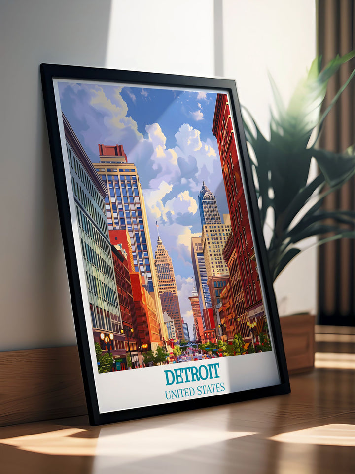 Modern wall decor showcasing the picturesque landscapes of Detroit, perfect for bringing a sense of urban charm and history into your home.