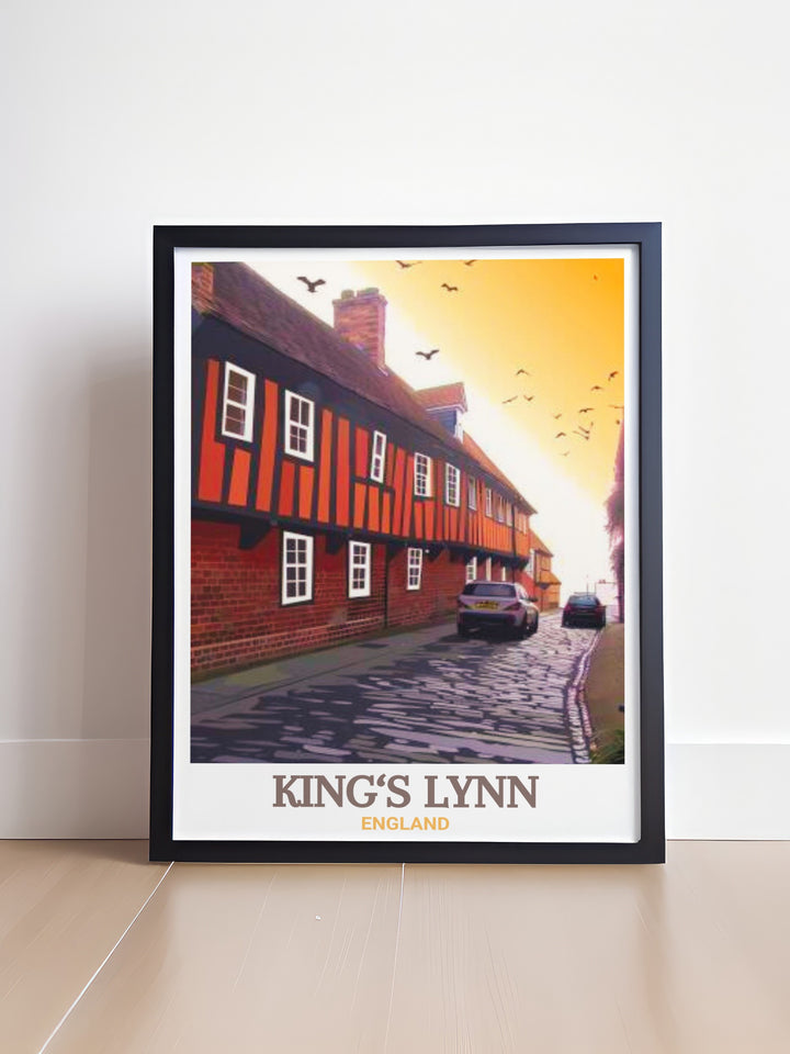 Celebrate the beauty of Kings Lynn with this detailed wall art print of The Hanseatic Warehouse. Ideal for anyone who appreciates Englands architectural history, this travel poster is both a stunning piece of décor and a meaningful gift.