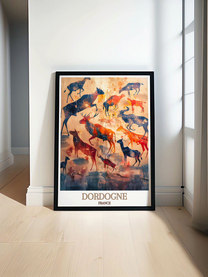 The picturesque landscapes of Dordogne are depicted in this poster, offering a glimpse into the regions stunning natural beauty and inviting you to explore its historical treasures.