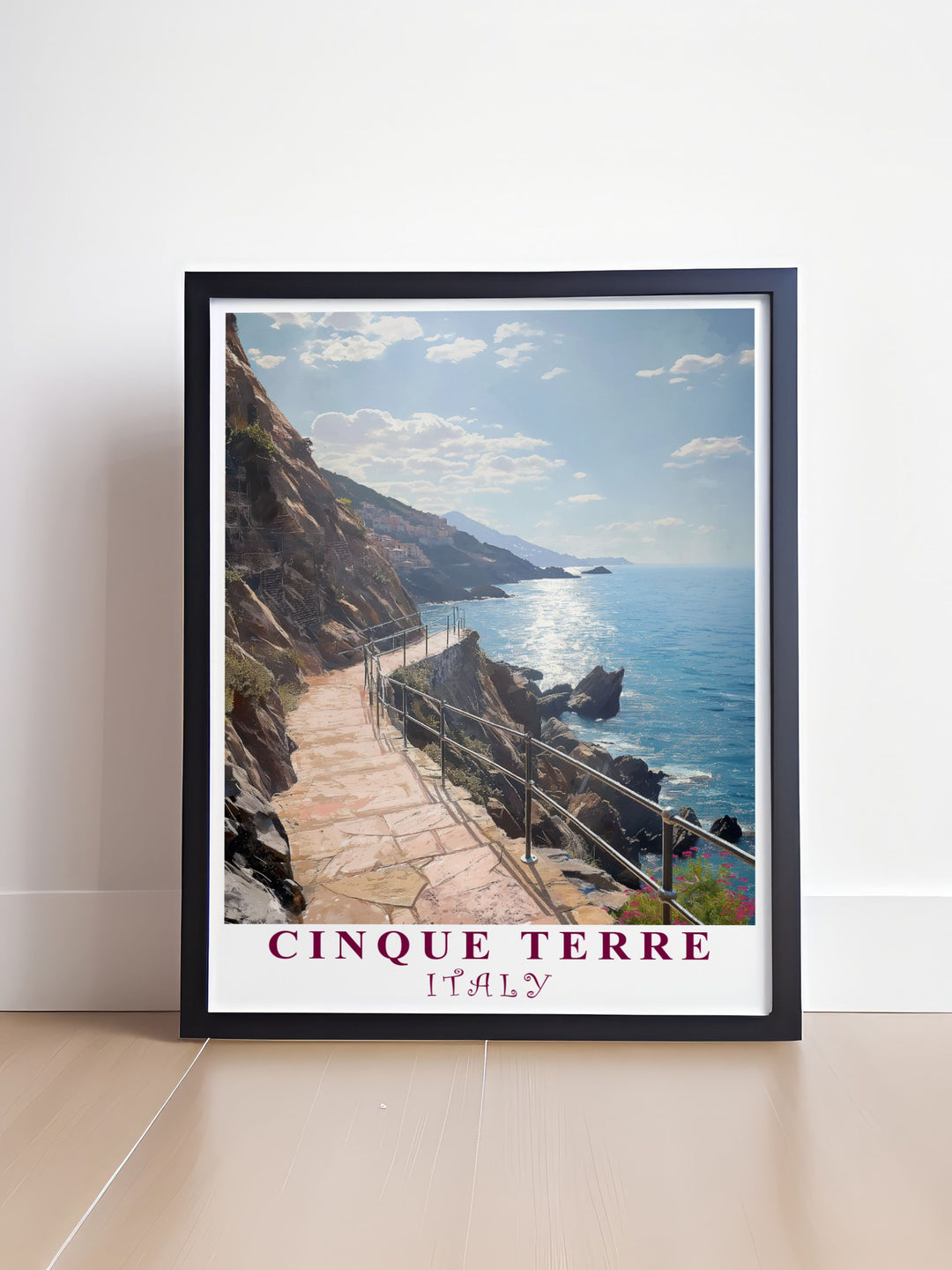 Vibrant Path of Love poster from Cinque Terre a beautiful addition to your home decor that captures the lively spirit and breathtaking views of this beloved Italian destination perfect for travel enthusiasts.