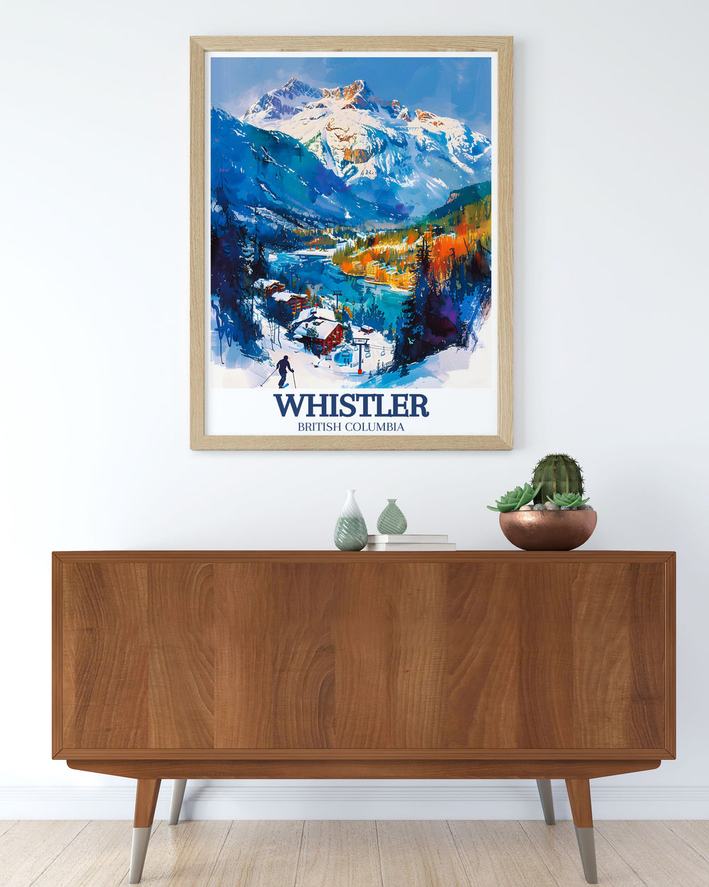 Whistler art print capturing the iconic alpine scenery of the Coast Mountains ideal for ski enthusiasts and nature lovers looking to enhance their wall art collection