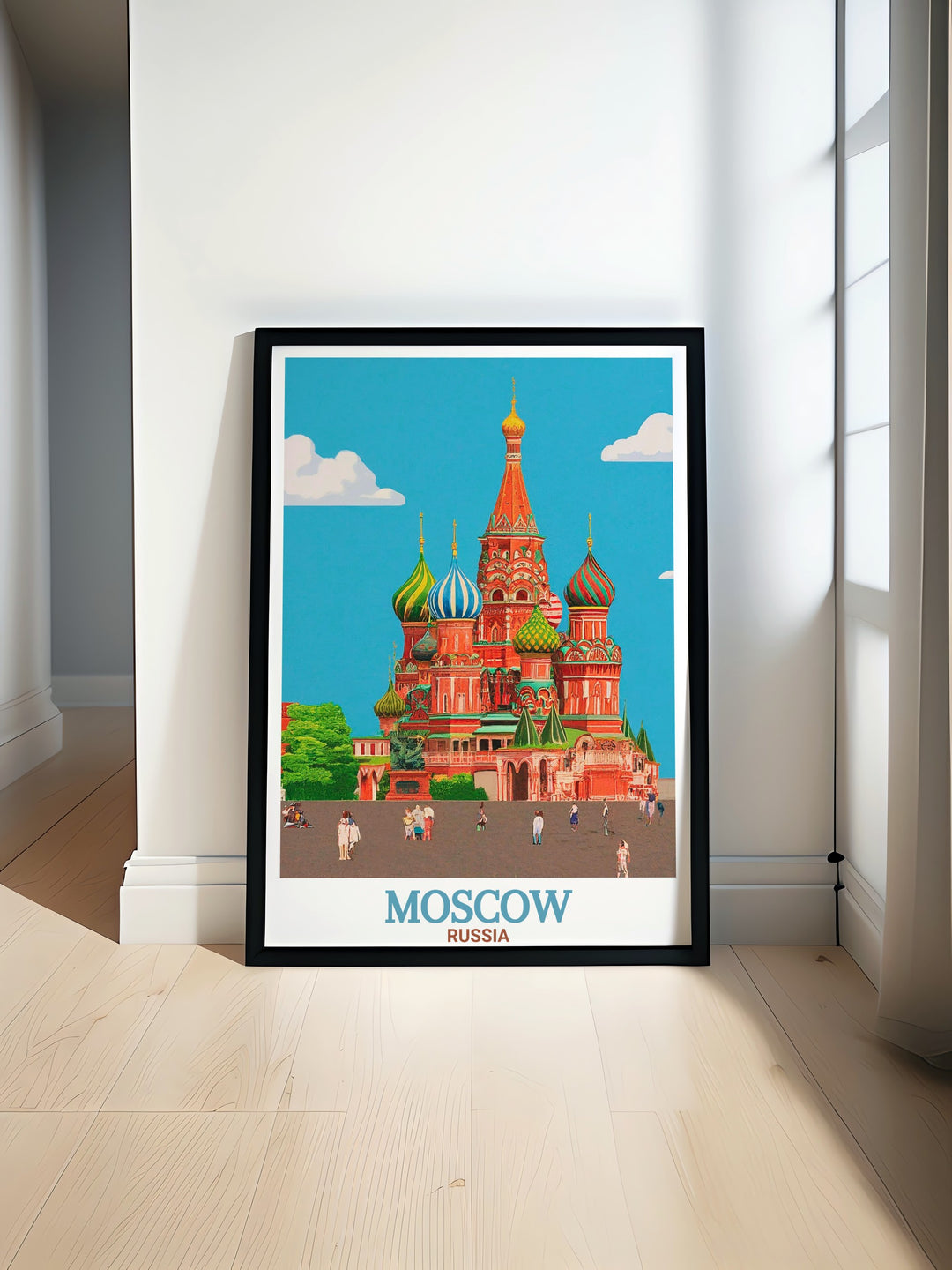 Beautifully illustrated Red Square, Kremlin travel poster showcasing the grandeur of Moscow in vibrant colors and intricate design ideal for home decor and perfect for art enthusiasts and lovers of Russian culture.