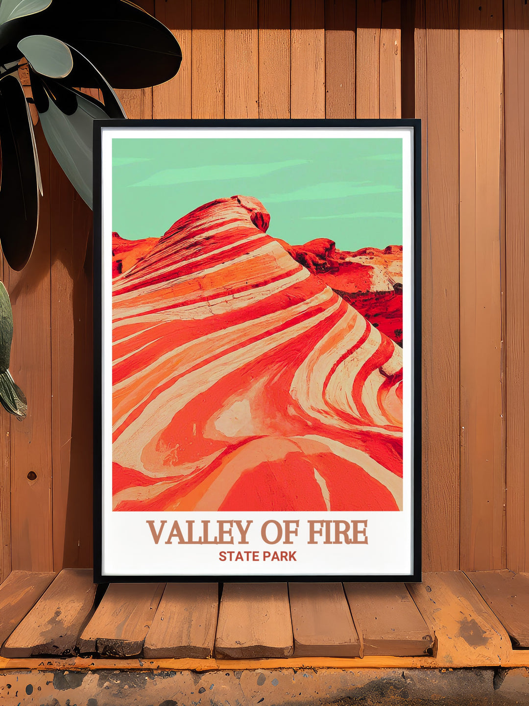 Scenic poster of the Fire Wave in Valley of Fire State Park, capturing the essence of Nevadas desert landscape. The vibrant colors and precise details make this print a perfect addition to any home or office decor.