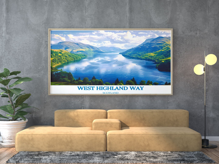 Stunning West Highland Way Poster Print showcasing the natural beauty of Loch Lomond and Glencoe Scotland. This National Park Print is ideal for anyone who loves Scotlands great trails and wants to bring the Scottish Highlands into their living space.