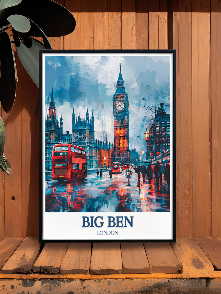 Captivating Big Ben poster featuring the iconic Westminster Bridge and the serene River Thames, showcasing Londons timeless beauty and charm. Perfect for adding a touch of historic elegance to your home decor.