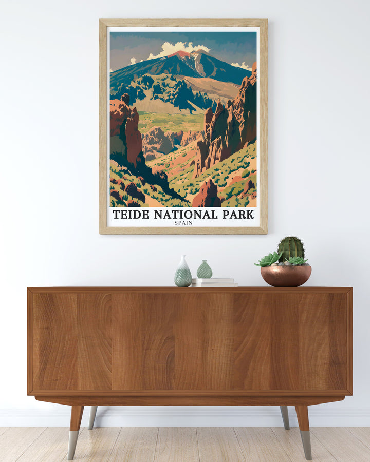 A striking canvas art print of Teide National Park, featuring the rugged slopes of Teide Volcano and the wide valleys of Siete Cañadas. The artwork captures the unique beauty of this UNESCO World Heritage Site, making it an ideal piece for travel lovers and art collectors.